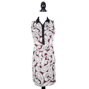 Ann Taylor Burgundy Paisley Half Button Sleeveless Shirt Dress Size Small Petite